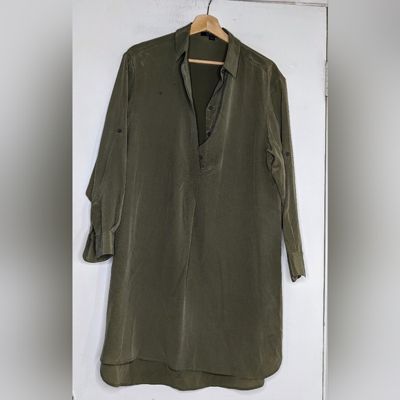 All Saints | Dresses | All Saints Alex Olive Green Silk Shirt Dress |  Poshmark